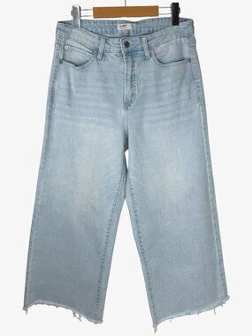 OAT NEW YORK High Rise Wide Leg Crop Raw Hem Jeans - Light Blue - Size 8/29
